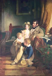 ルドルフ・フォン・アルトハーバー（1795-1867）と、亡き母の肖像を見る子どもたちルドルフ、エミリー、グスタフ、1837年